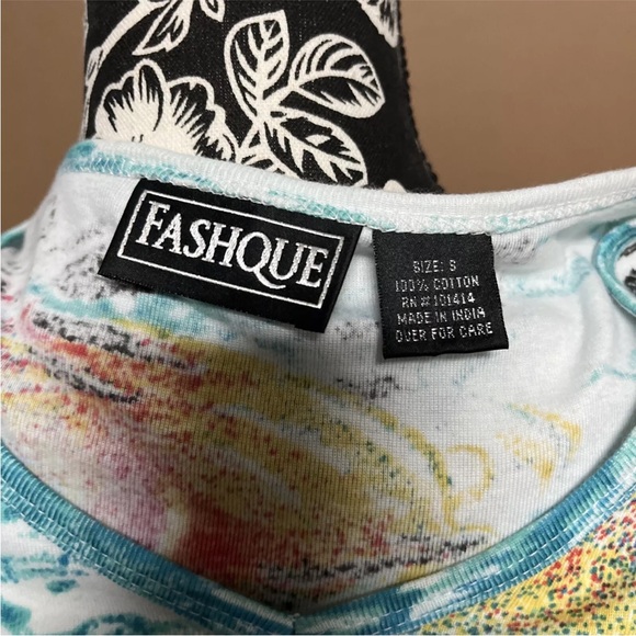 Fashque Shirt Size Small Long Sleeve Cotton Shirt Beach Design Floral Multicolor - Picture 5 of 5